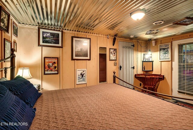 bedroom with wooden ceiling