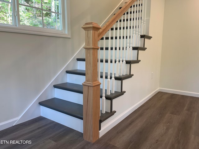 stairs with hardwood / wood-style floors