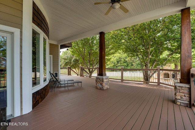 wooden terrace with ceiling fan