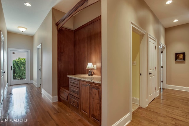 hallway featuring light wood-type flooring