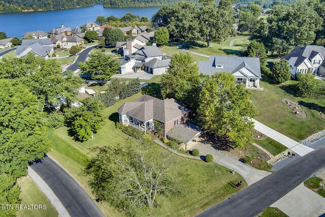 aerial view with a water view