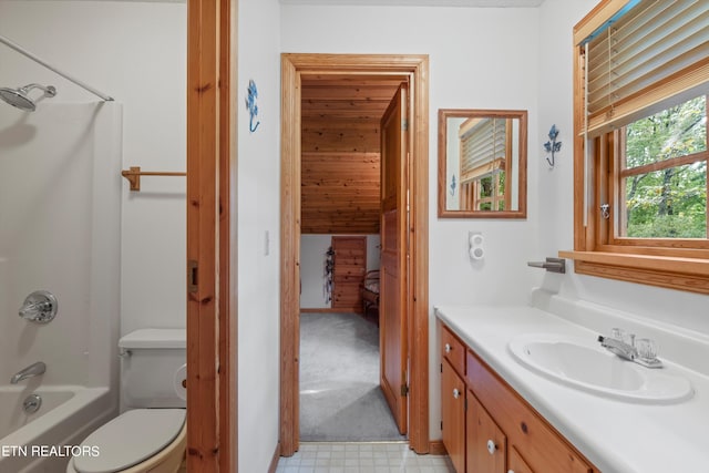 full bathroom with vanity, toilet, and bathtub / shower combination