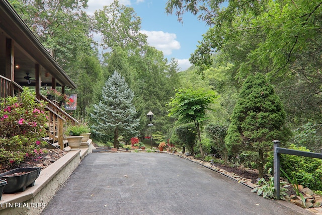 3138 Cool Creek Rd, Sevierville, TN 37862 - view of patio / terrace featuring ceiling fan and stairway