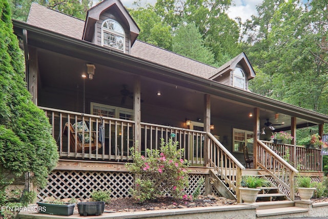 3138 Cool Creek Rd, Sevierville, TN 37862 - view of front of home with a ceiling fan, a porch, and a shingled roof