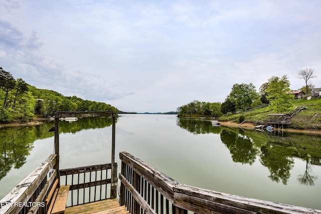 dock area with a water view