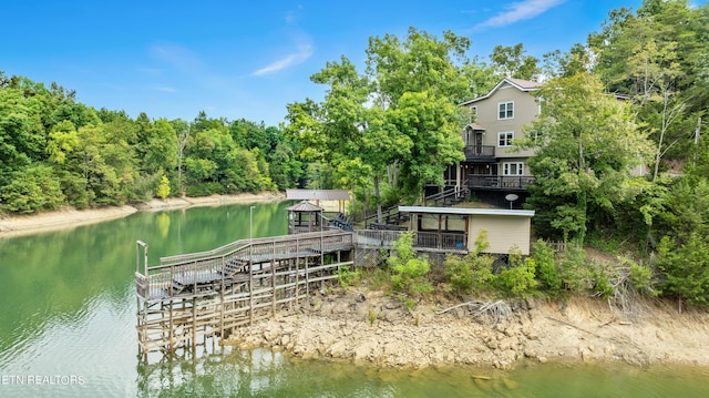 view of dock with a water view