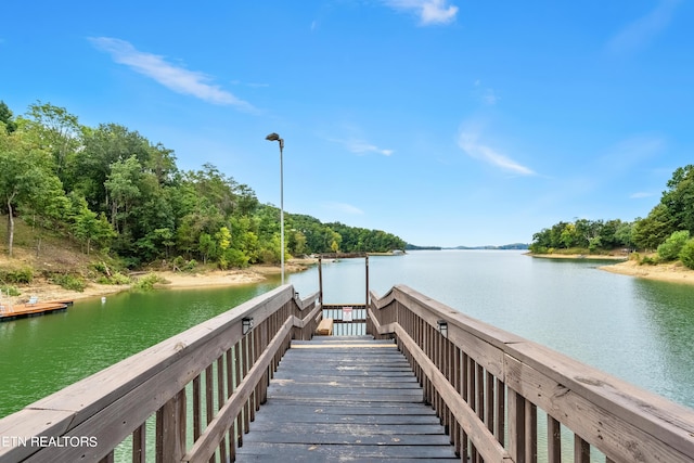 view of dock with a water view