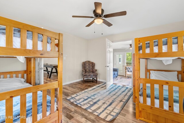 bedroom featuring light hardwood / wood-style flooring and ceiling fan