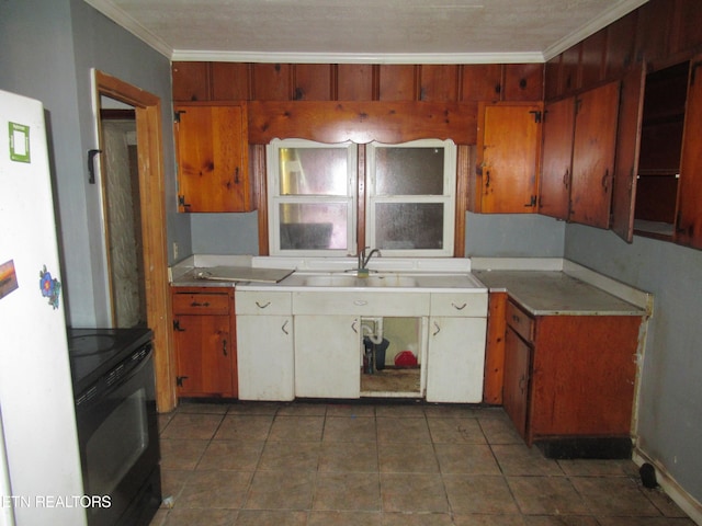 10827 Rutledge Pike, Blaine, TN 37709 - kitchen with freestanding refrigerator, light countertops, black range with electric stovetop, and a sink