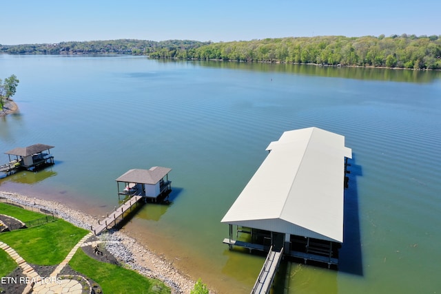 view of dock with a water view