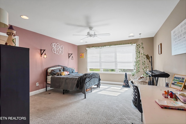 bedroom with carpet and ceiling fan