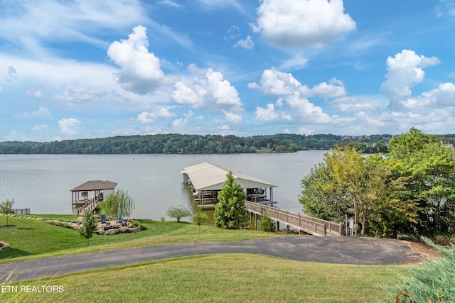 property view of water with a boat dock