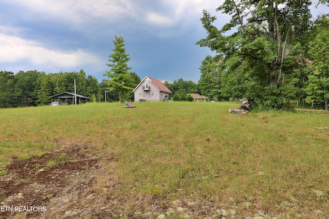 view of yard featuring a wooded view
