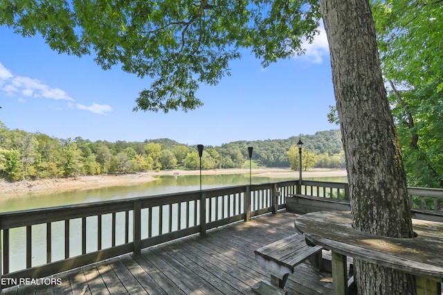 dock area featuring a deck with water view