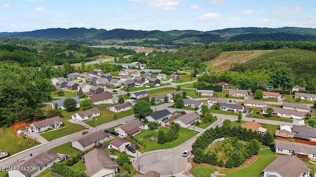 drone / aerial view featuring a mountain view