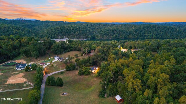 view of aerial view at dusk