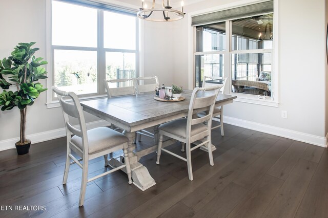 dining room featuring a notable chandelier and dark hardwood / wood-style flooring