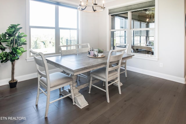 275 Hummingbird Dr, Vonore, TN 37885 - dining room with dark wood finished floors, a notable chandelier, and baseboards