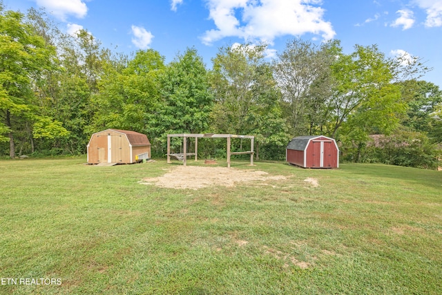 view of yard featuring a shed