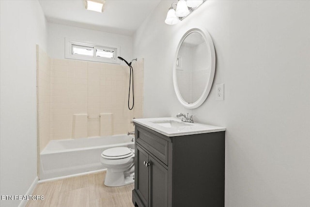 full bathroom with shower / bathtub combination, toilet, and vanity