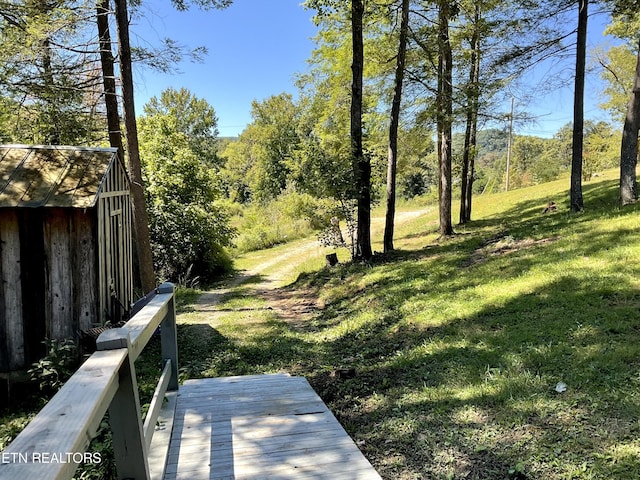 view of yard with a deck