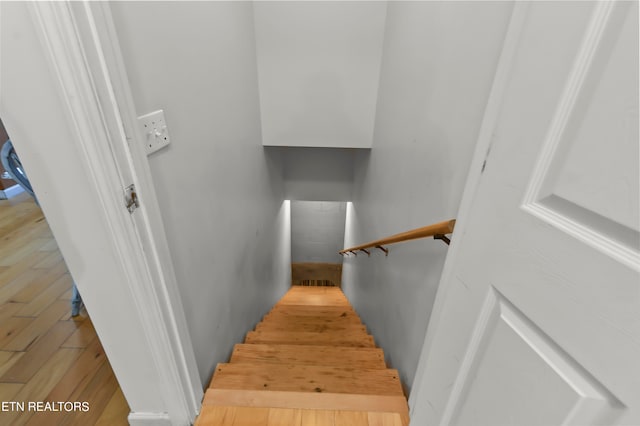 stairway with hardwood / wood-style floors