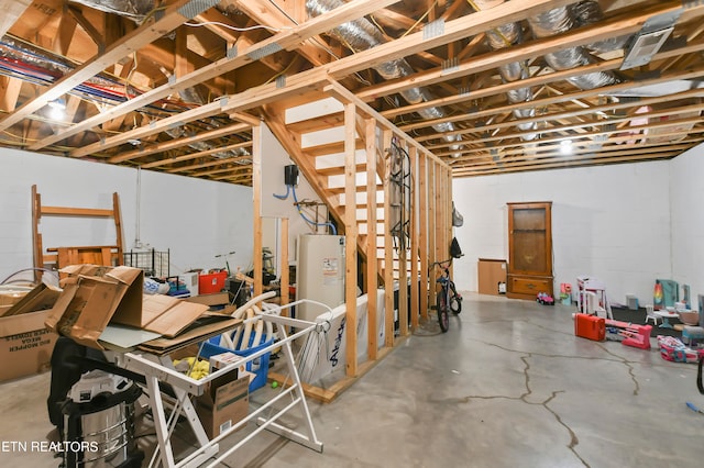 basement with water heater