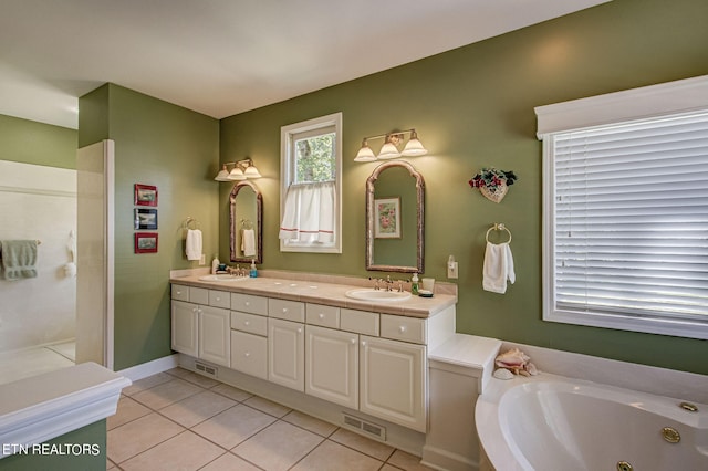 108 Waynoka Ln, Loudon, TN 37774 - full bathroom with tile patterned floors, a sink, a whirlpool tub, visible vents, and double vanity
