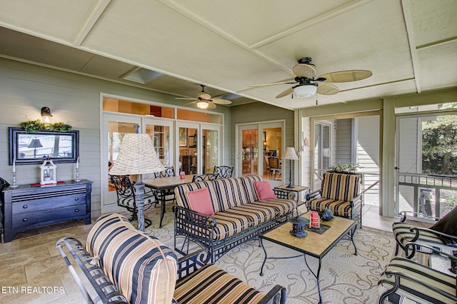 108 Waynoka Ln, Loudon, TN 37774 - exterior space with outdoor lounge area, french doors, and a ceiling fan
