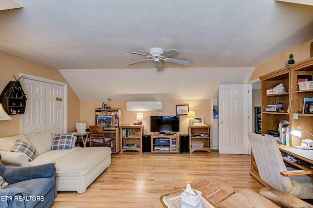 108 Waynoka Ln, Loudon, TN 37774 - living area featuring a ceiling fan, lofted ceiling, and light wood finished floors