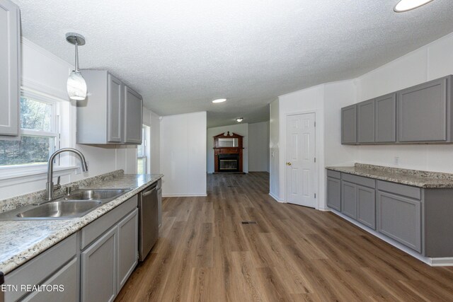 kitchen with a sink, dishwasher, and gray cabinets