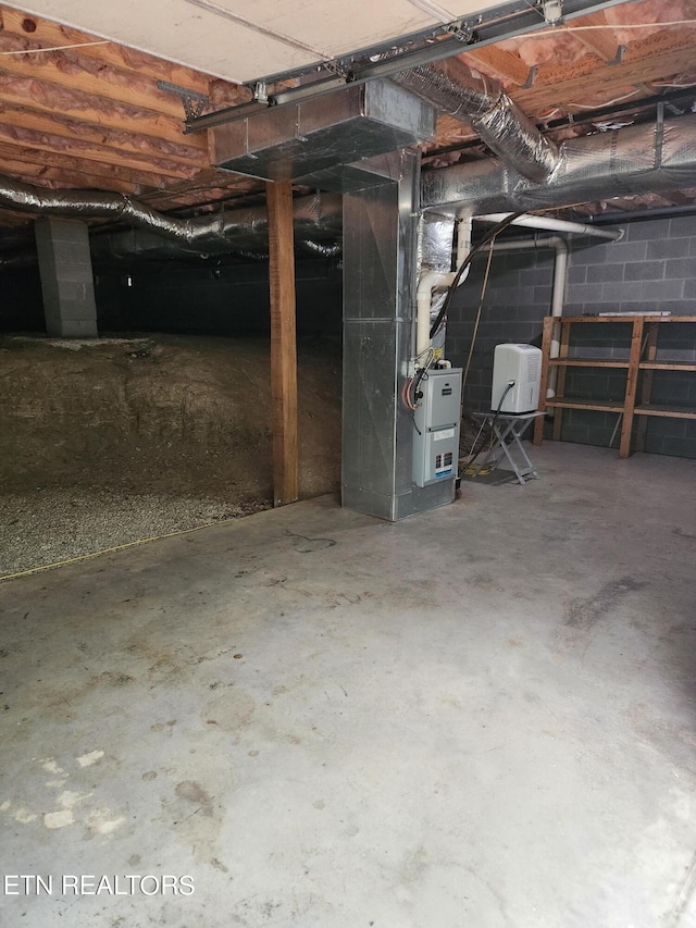 basement with heating unit