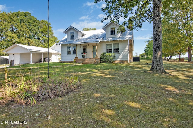 view of front of house with a porch and a front yard