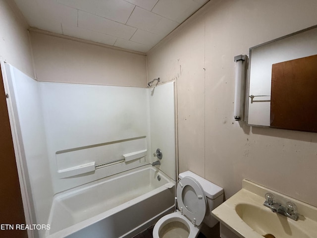 full bathroom with tub / shower combination, vanity, and toilet