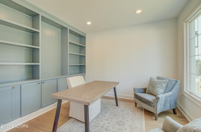 office area with light wood-type flooring