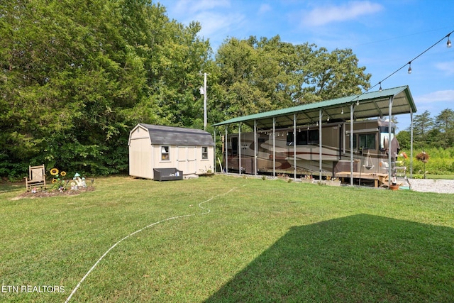 view of yard with a storage unit