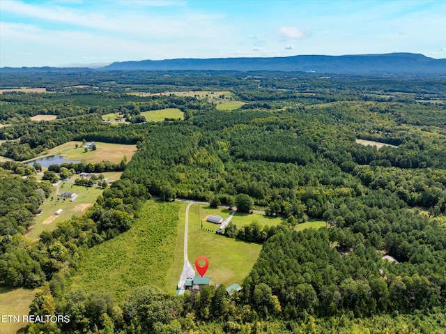 birds eye view of property with a water and mountain view