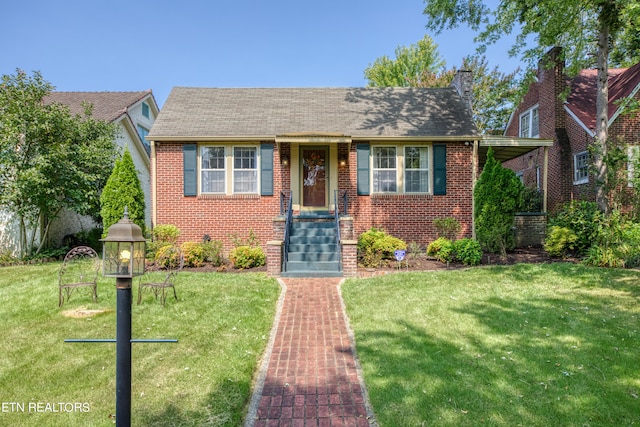 bungalow with a front lawn