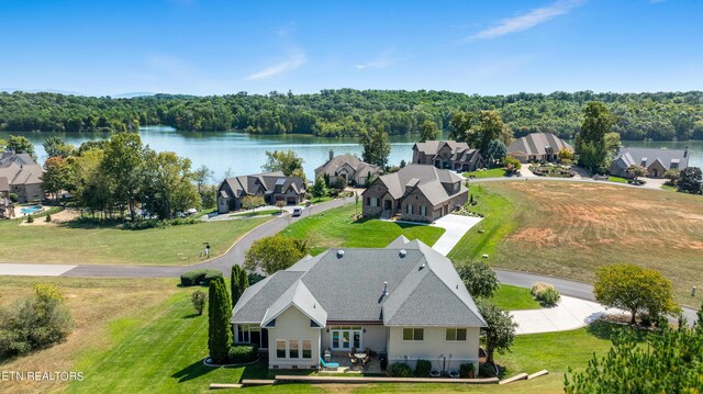 aerial view featuring a water view