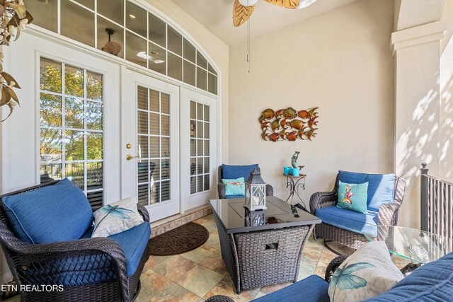 155 Killdeer Dr, Vonore, TN 37885 - view of patio / terrace featuring french doors, an outdoor hangout area, and ceiling fan