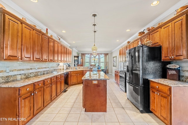 155 Killdeer Dr, Vonore, TN 37885 - kitchen with light tile patterned flooring, a peninsula, dishwasher, stainless steel range, and freestanding refrigerator