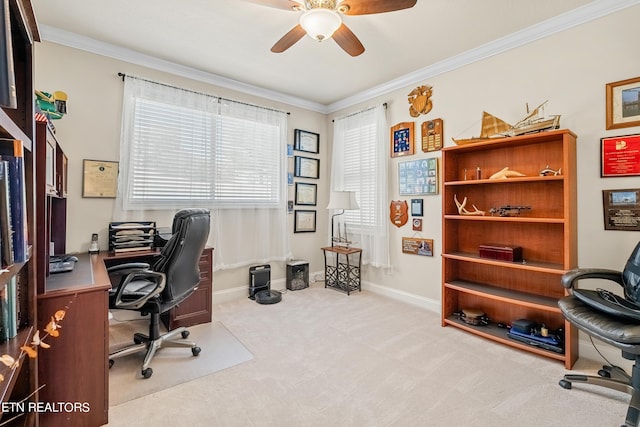 155 Killdeer Dr, Vonore, TN 37885 - carpeted office featuring baseboards, ornamental molding, and a ceiling fan
