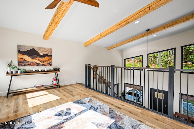 interior space featuring a healthy amount of sunlight, light hardwood / wood-style flooring, and ceiling fan