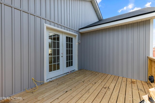 wooden terrace featuring french doors