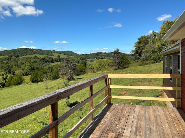 wooden terrace with a lawn