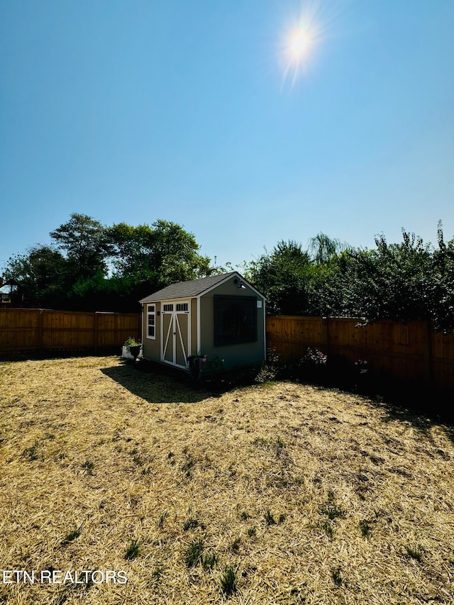 view of yard with a storage unit