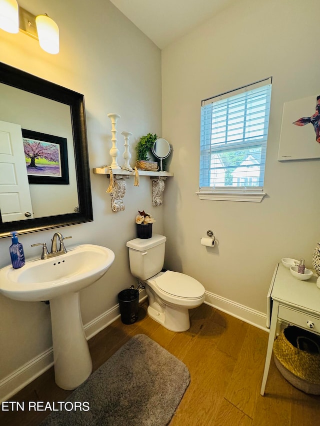 bathroom featuring wood-type flooring and toilet