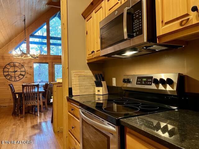 kitchen featuring appliances with stainless steel finishes, vaulted ceiling, and plenty of natural light