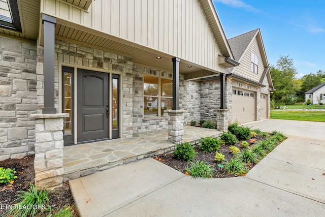 property entrance featuring a garage