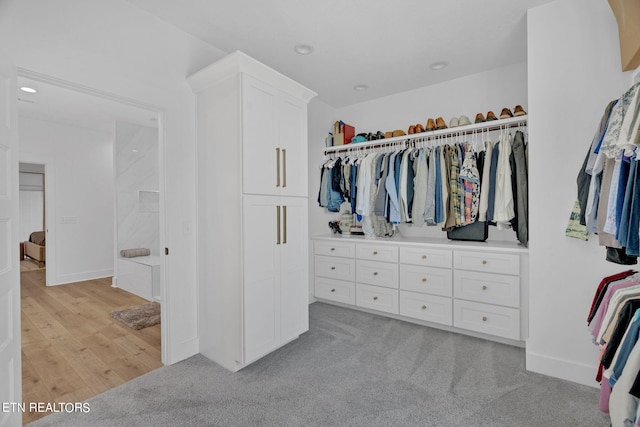 spacious closet featuring light wood-type flooring